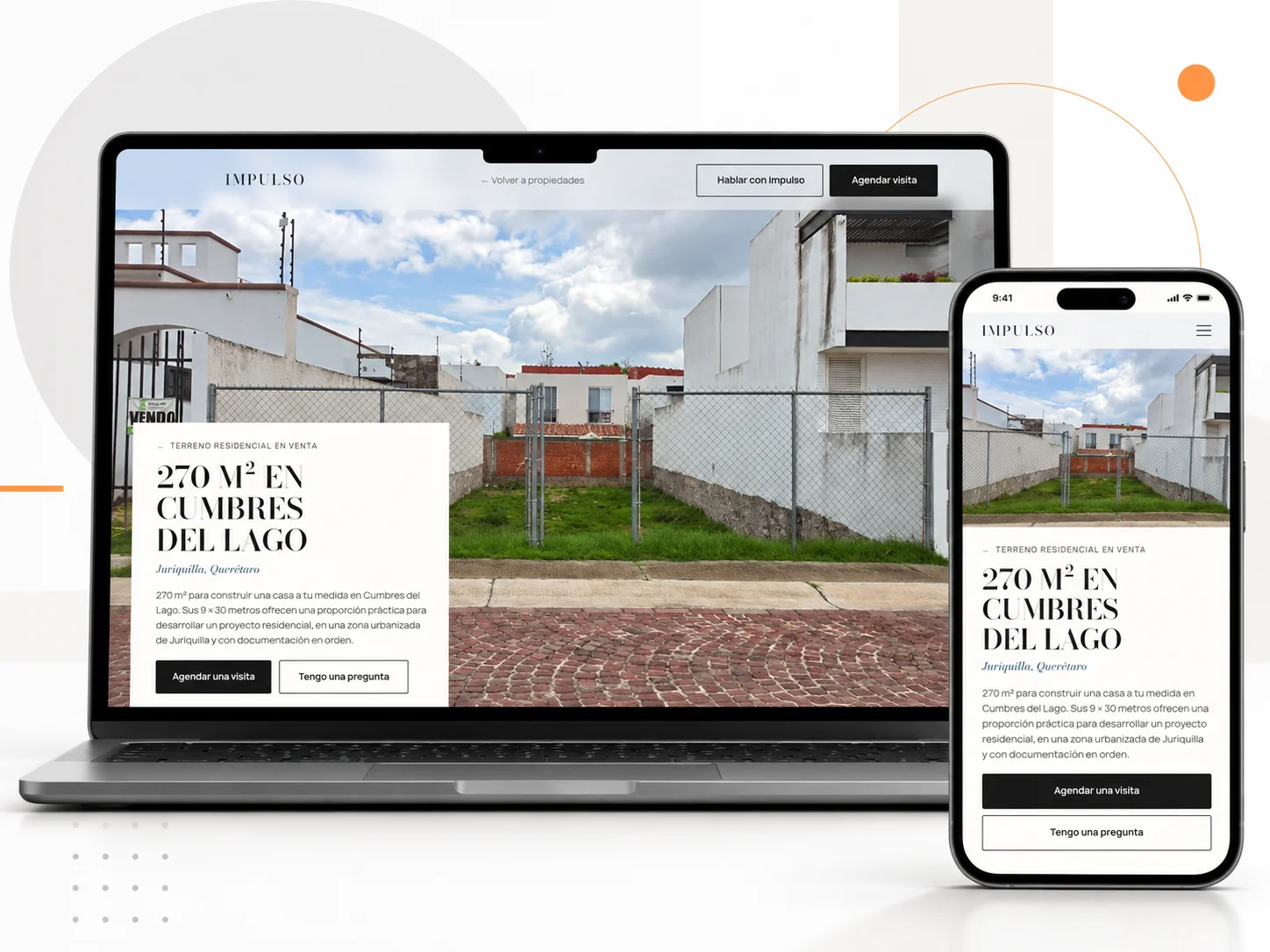 IMPULSO INMOBILIARIO: sitio presentado en laptop y teléfono